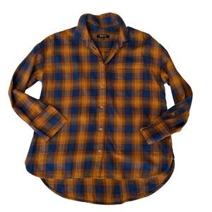 Madewell XS Womens Flannel Shirt Top Plaid Relaxed Fit Blue Brown Casual